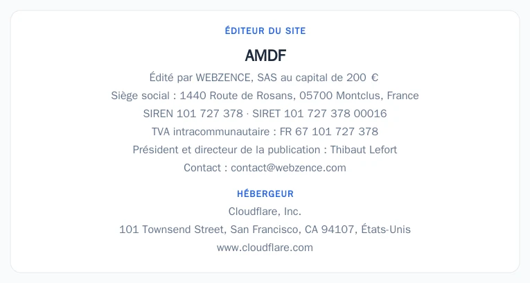Coordonnées légales de l&rsquo;éditeur et de l&rsquo;hébergeur du site