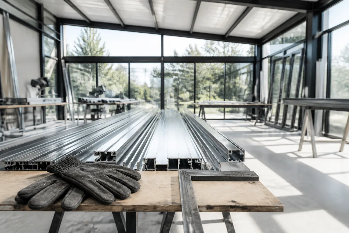 Intérieur lumineux d&rsquo;une véranda contemporaine avec toiture mixte vitrée et panneaux isolants